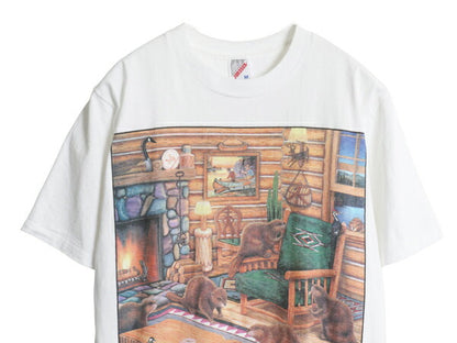 90s USA製 アニマル アート イラスト プリント Tシャツ メンズ レディース M オールド ビーバー グラフィック キャラクター ヘビーウェイト
