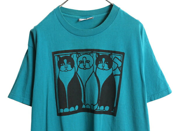 90s USA製 ネコ アート イラスト プリント Tシャツ メンズ レディース L / オールド アニマル キャラクター グラフィック ヘビーウェイト