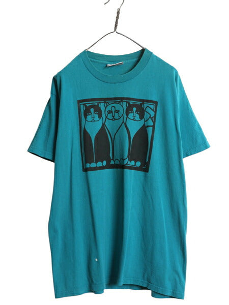 90s USA製 ネコ アート イラスト プリント Tシャツ メンズ レディース L / オールド アニマル キャラクター グラフィック ヘビーウェイト