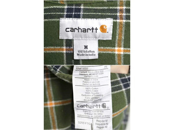 US企画 カーハート チェック フランネル シャツ メンズ M 古着 ワーク ネルシャツ コットン 長袖シャツ マルチカラー ワンポイント 薄手