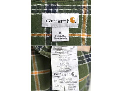 US企画 カーハート チェック フランネル シャツ メンズ M 古着 ワーク ネルシャツ コットン 長袖シャツ マルチカラー ワンポイント 薄手