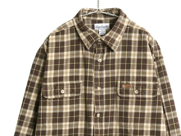 US企画 カーハート チェック ヘビー フランネル シャツ メンズ XL ワーク ネルシャツ コットン 長袖シャツ マルチカラー 大きいサイズ 廃盤