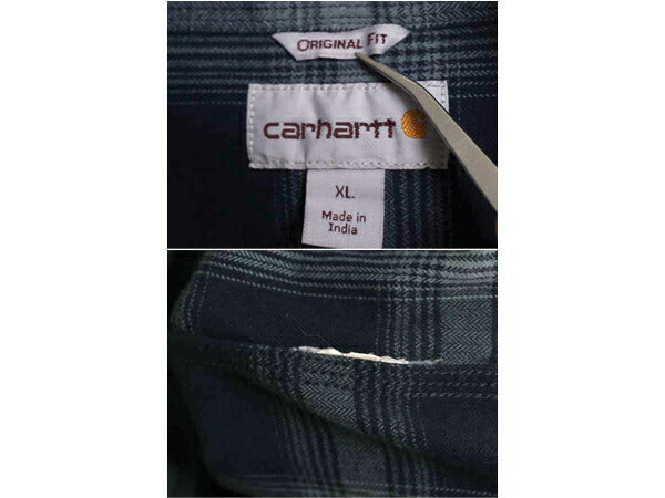 カーハート チェック ヘビー フランネル シャツ メンズ XL / 古着 ワーク ネルシャツ コットン 長袖シャツ マルチカラー 大きいサイズ 紺