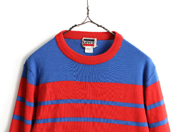 80s ビンテージ ■ リーバイス ボーダー 長袖 ニット セーター ( L メンズ M 程) 古着 80年代 Levis アクリル ウール 2トーン 長袖セーター