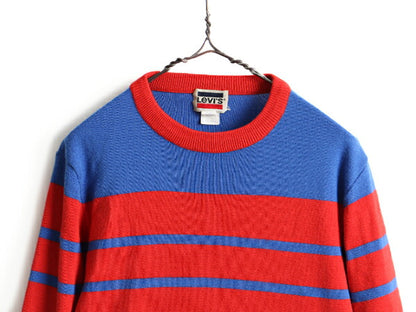 80s ビンテージ ■ リーバイス ボーダー 長袖 ニット セーター ( L メンズ M 程) 古着 80年代 Levis アクリル ウール 2トーン 長袖セーター