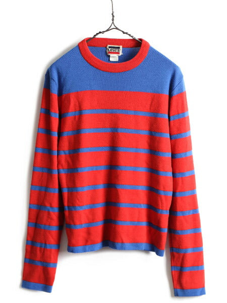 80s ビンテージ ■ リーバイス ボーダー 長袖 ニット セーター ( L メンズ M 程) 古着 80年代 Levis アクリル ウール 2トーン 長袖セーター