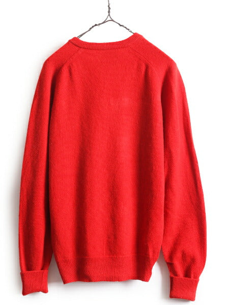 70s USA製 ペンドルトン ラム ウール ニット セーター メンズ L / 古着 70年代 ヴィンテージ PENDLETON Vネック 無地 レッド ミドルゲージ