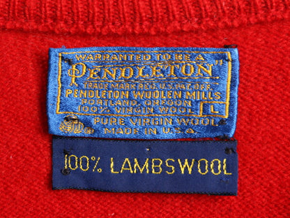 70s USA製 ペンドルトン ラム ウール ニット セーター メンズ L / 古着 70年代 ヴィンテージ PENDLETON Vネック 無地 レッド ミドルゲージ