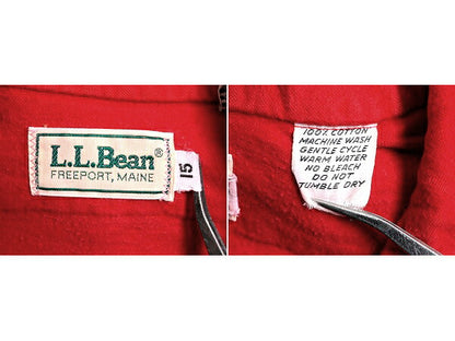 80s ■ エルエルビーン コットン シャモア クロス 長袖 シャツ ( 15 メンズ M 程) 古着 80年代 LLBEAN LLビーン ネルシャツ 無地 旧タグ 赤