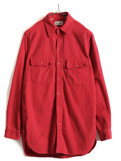 80s ■ エルエルビーン コットン シャモア クロス 長袖 シャツ ( 15 メンズ M 程) 古着 80年代 LLBEAN LLビーン ネルシャツ 無地 旧タグ 赤