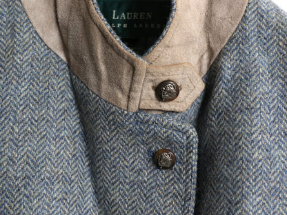 90s LAUREN ラルフローレン ツイード テーラード ジャケット レディース XL オールド ポロ ラム ウール ブレザー ヘリンボーン ストライプ