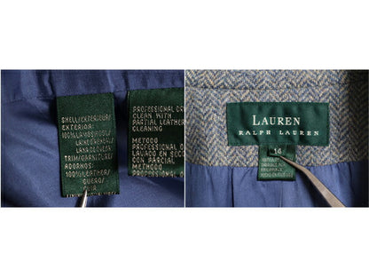 90s LAUREN ラルフローレン ツイード テーラード ジャケット レディース XL オールド ポロ ラム ウール ブレザー ヘリンボーン ストライプ