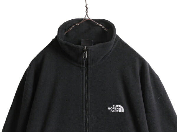 ノースフェイス フルジップ フリース ジャケット メンズ L 古着 The North Face ジャンパー アウトドア ワンポイント ブラック ブルゾン 黒