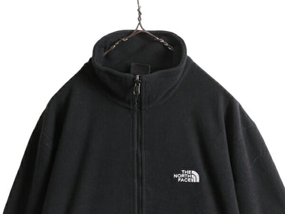 ノースフェイス フルジップ フリース ジャケット メンズ L 古着 The North Face ジャンパー アウトドア ワンポイント ブラック ブルゾン 黒