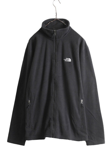 ノースフェイス フルジップ フリース ジャケット メンズ L 古着 The North Face ジャンパー アウトドア ワンポイント ブラック ブルゾン 黒
