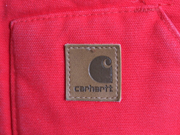 カーハート 中綿 ダック ベスト メンズ S / CARHARTT フルジップ ナイロン キルティング ライナー 重ね着 前開き カレッジ ロゴ刺繍 レッド