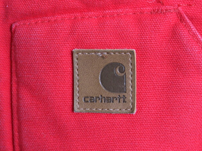 カーハート 中綿 ダック ベスト メンズ S / CARHARTT フルジップ ナイロン キルティング ライナー 重ね着 前開き カレッジ ロゴ刺繍 レッド