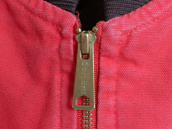 カーハート 中綿 ダック ベスト メンズ S / CARHARTT フルジップ ナイロン キルティング ライナー 重ね着 前開き カレッジ ロゴ刺繍 レッド