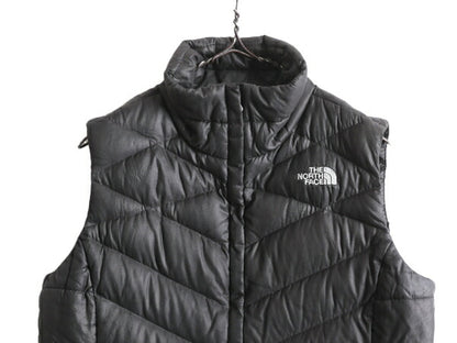 US企画 ノースフェイス ナイロン ダウン ベスト レディース M / The North Face フルジップ キルティング 550フィル アウトドア 重ね着 灰
