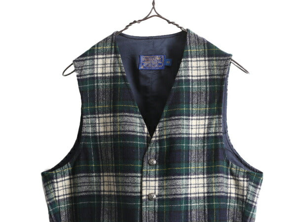 70s USA製 ペンドルトン タータン チェック ウール べスト メンズ M 程 / 古着 PENDLETON 70年代 ヴィンテージ 重ね着 前開き ポケット付き