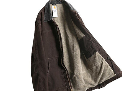 US企画 カーハート リッジ コート メンズ XL CARHARTT ダック ジャケット ブルゾン ワーク 裏 ボア パイル フリース 廃盤 フルジップ 濃茶