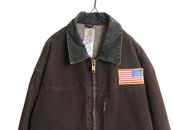 US企画 カーハート リッジ コート メンズ XL CARHARTT ダック ジャケット ブルゾン ワーク 裏 ボア パイル フリース 廃盤 フルジップ 濃茶