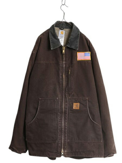 US企画 カーハート リッジ コート メンズ XL CARHARTT ダック ジャケット ブルゾン ワーク 裏 ボア パイル フリース 廃盤 フルジップ 濃茶