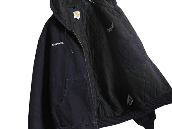US企画 カーハート アクティブ ジャケット メンズ XL / CARHARTT ダック パーカー 中綿 キルティング ライナー ワーク フルジップ 企業 紺