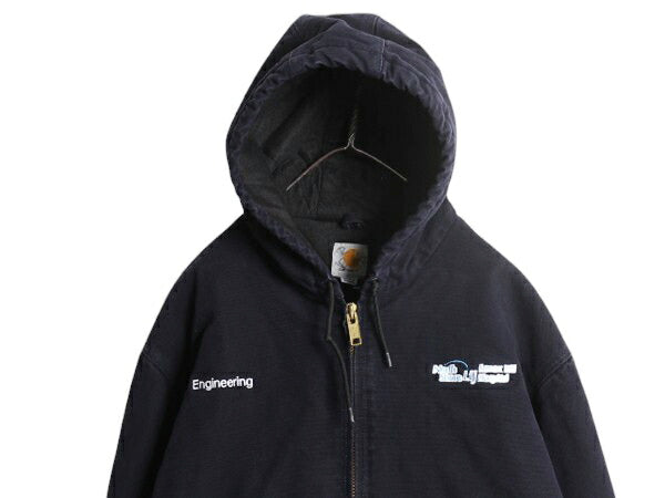 US企画 カーハート アクティブ ジャケット メンズ XL / CARHARTT ダック パーカー 中綿 キルティング ライナー ワーク フルジップ 企業 紺