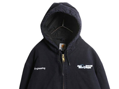US企画 カーハート アクティブ ジャケット メンズ XL / CARHARTT ダック パーカー 中綿 キルティング ライナー ワーク フルジップ 企業 紺