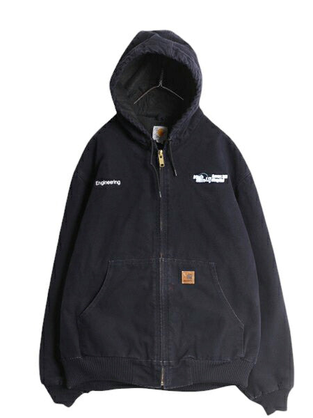 US企画 カーハート アクティブ ジャケット メンズ XL / CARHARTT ダック パーカー 中綿 キルティング ライナー ワーク フルジップ 企業 紺