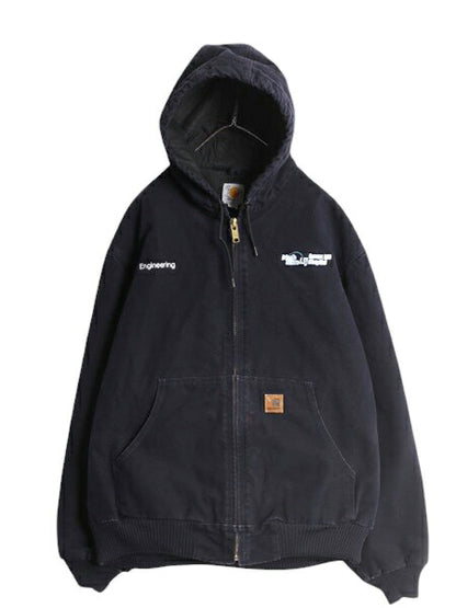 US企画 カーハート アクティブ ジャケット メンズ XL / CARHARTT ダック パーカー 中綿 キルティング ライナー ワーク フルジップ 企業 紺
