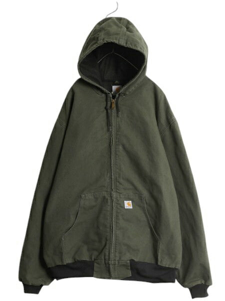 カーハート アクティブ ジャケット メンズ XXL / CARHARTT ダック メッシュ ライナー パーカー ブルゾン フルジップ 大きいサイズ グリーン