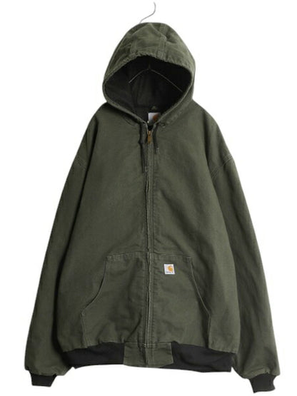 カーハート アクティブ ジャケット メンズ XXL / CARHARTT ダック メッシュ ライナー パーカー ブルゾン フルジップ 大きいサイズ グリーン