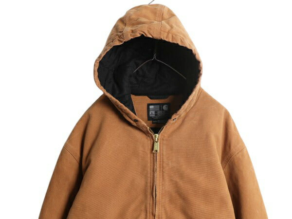 US企画 USA製 カーハート アクティブ ジャケット メンズ XL / CARHARTT ダック パーカー 中綿 キルティング ライナー ワーク フルジップ 茶