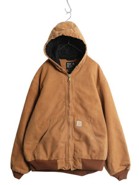 US企画 USA製 カーハート アクティブ ジャケット メンズ XL / CARHARTT ダック パーカー 中綿 キルティング ライナー ワーク フルジップ 茶