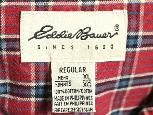 90s エディーバウアー チェック ボタンダウン シャツ メンズ XL / 古着 90年代 オールド Eddie Bauer コットン ポケット付き 大きいサイズ