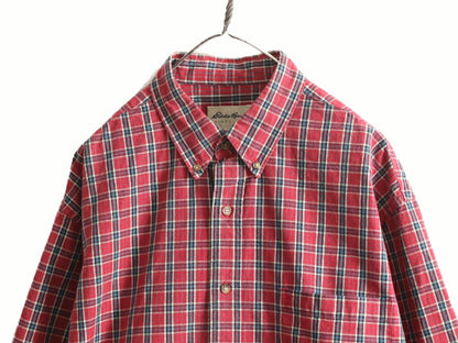 90s エディーバウアー チェック ボタンダウン シャツ メンズ XL / 古着 90年代 オールド Eddie Bauer コットン ポケット付き 大きいサイズ