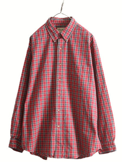 90s エディーバウアー チェック ボタンダウン シャツ メンズ XL / 古着 90年代 オールド Eddie Bauer コットン ポケット付き 大きいサイズ