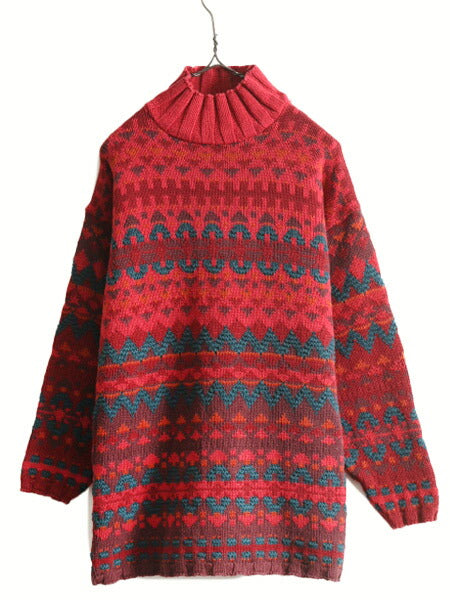 80s USA製 エルエルビーン フェアアイル コットン ニット セーター レディース L / ヴィンテージ LLBEAN ノルディック LLビーン ハイネック