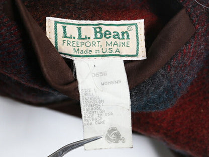 80s USA製 エルエルビーン リバーシブル ベスト レディース L / ヴィンテージ LLBEAN ウール 無地 オンブレ シャドー チェック 本革 レザー