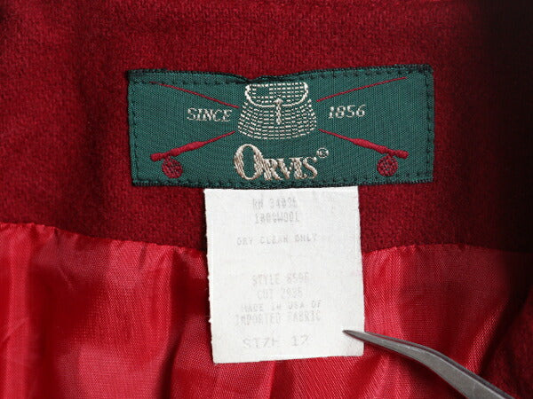 90s USA製 オービス ウール ジャケット レディース L 程 古着 オールド ORVIS ハーフ コート テーラード ブレザー アウトドア ワインレッド