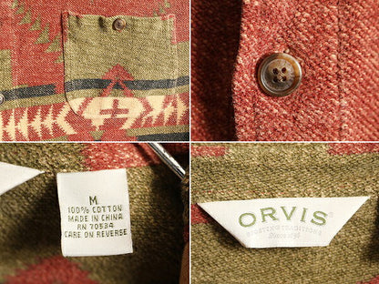 00s オービス ネイティブ コットン シャツ メンズ M / 00年代 オールド ORVIS アウトドア 長袖シャツ ポケット付き ジャケット 総柄 パイル