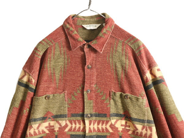 00s オービス ネイティブ コットン シャツ メンズ M / 00年代 オールド ORVIS アウトドア 長袖シャツ ポケット付き ジャケット 総柄 パイル