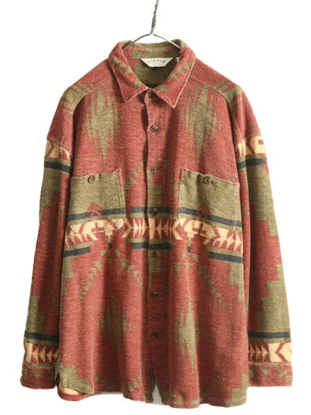 00s オービス ネイティブ コットン シャツ メンズ M / 00年代 オールド ORVIS アウトドア 長袖シャツ ポケット付き ジャケット 総柄 パイル