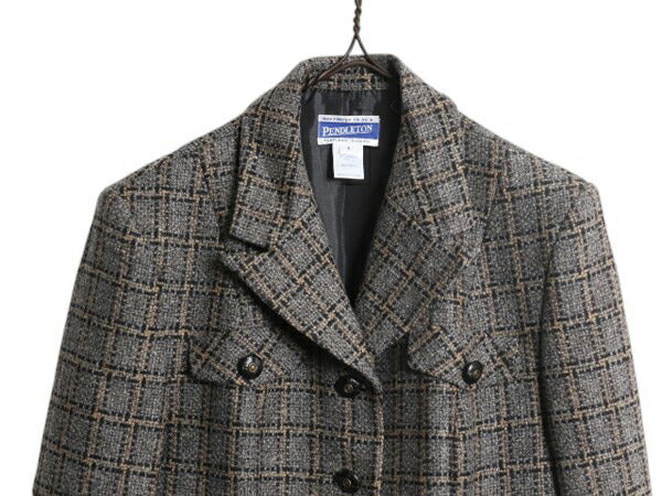 デッドストック 90s USA製 ペンドルトン テーラード ジャケット レディース S 新品 オールド PENDLETON ウール ブレザー チェック ツイード