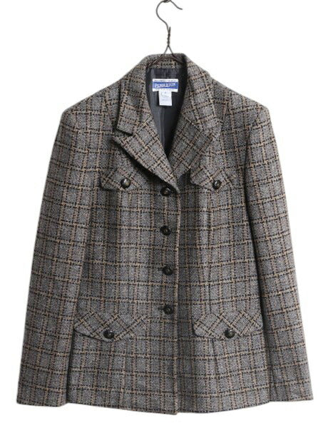 デッドストック 90s USA製 ペンドルトン テーラード ジャケット レディース S 新品 オールド PENDLETON ウール ブレザー チェック ツイード