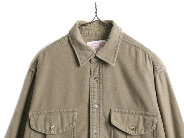 US企画 フィルソン モールスキン シャツ メンズ L 古着 FILSON コットン ネルシャツ シャモア 長袖シャツ ヘビーウェイト 無地 ネル カーキ