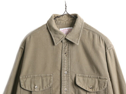 US企画 フィルソン モールスキン シャツ メンズ L 古着 FILSON コットン ネルシャツ シャモア 長袖シャツ ヘビーウェイト 無地 ネル カーキ