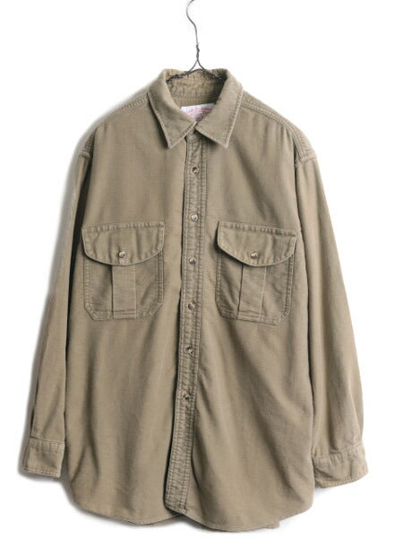 US企画 フィルソン モールスキン シャツ メンズ L 古着 FILSON コットン ネルシャツ シャモア 長袖シャツ ヘビーウェイト 無地 ネル カーキ